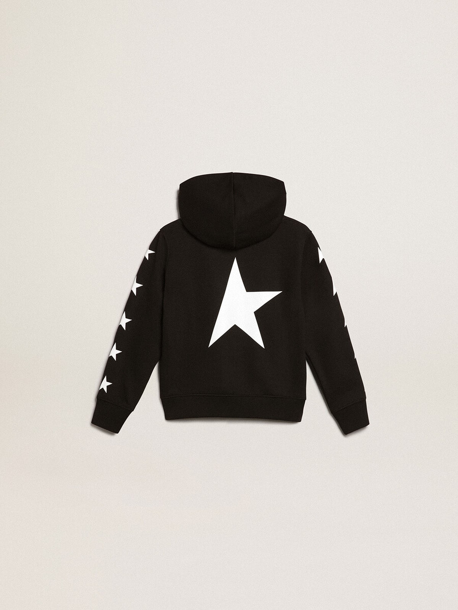 zwarte hoodie voor jongens met contrasterende witte sterren.
