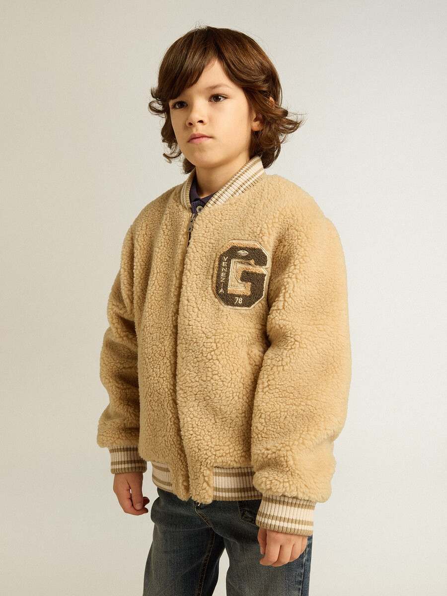 beige fleece bomberjack voor kinderen