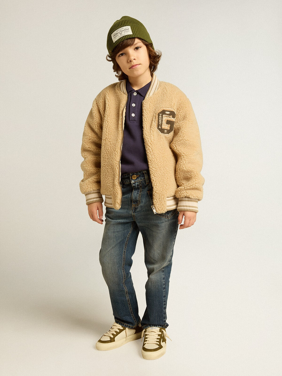 beige fleece bomberjack voor kinderen