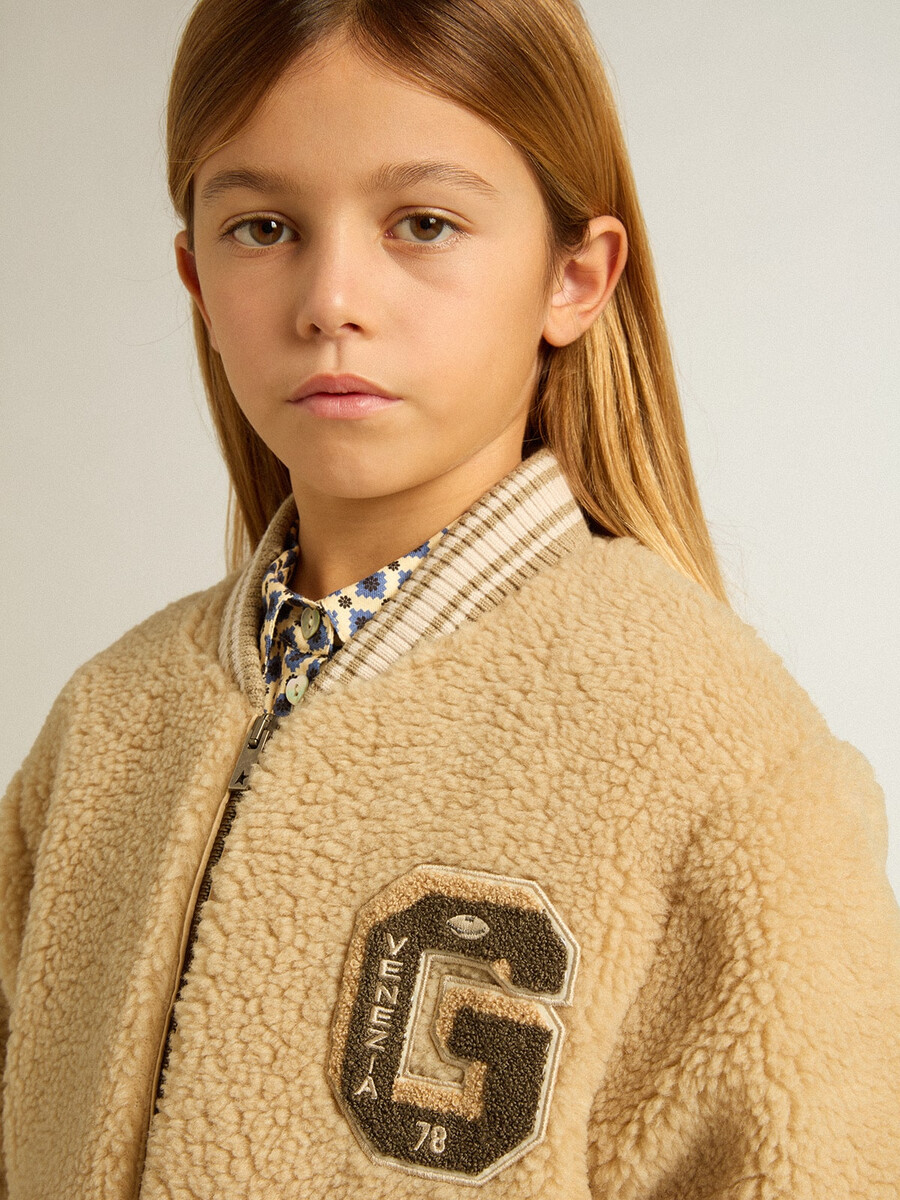 beige fleece bomberjack voor kinderen