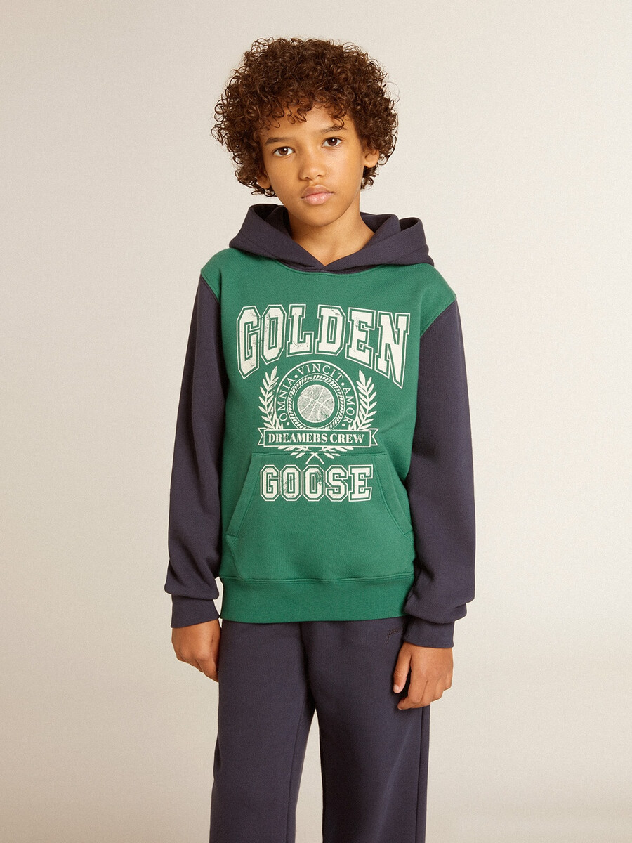 groen-blauwe sweater met capuchon en print voor jongens