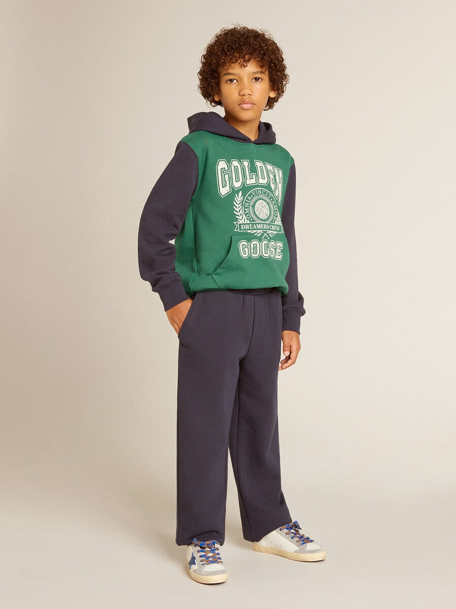 groen-blauwe sweater met capuchon en print voor jongens