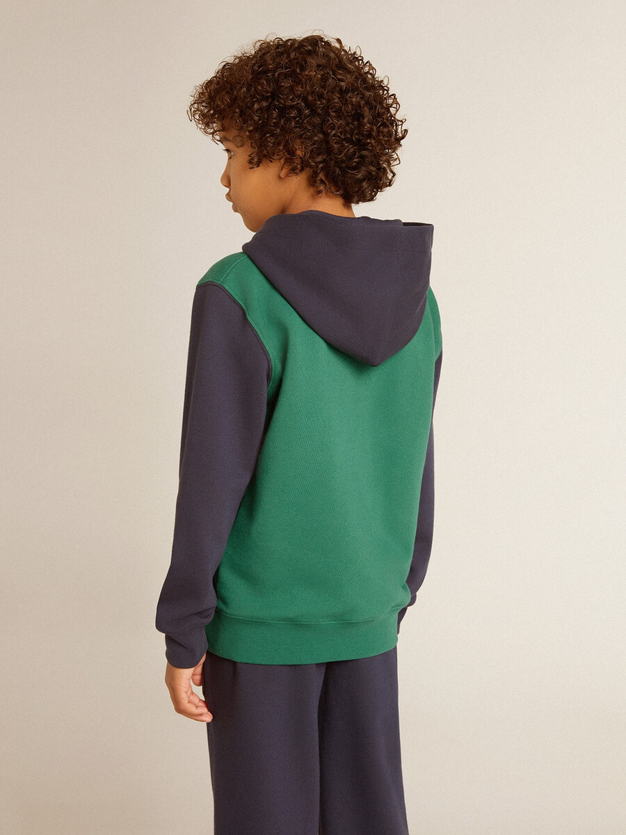 groen-blauwe sweater met capuchon en print voor jongens