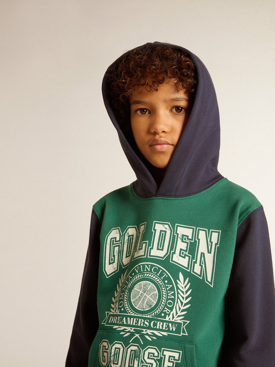 groen-blauwe sweater met capuchon en print voor jongens