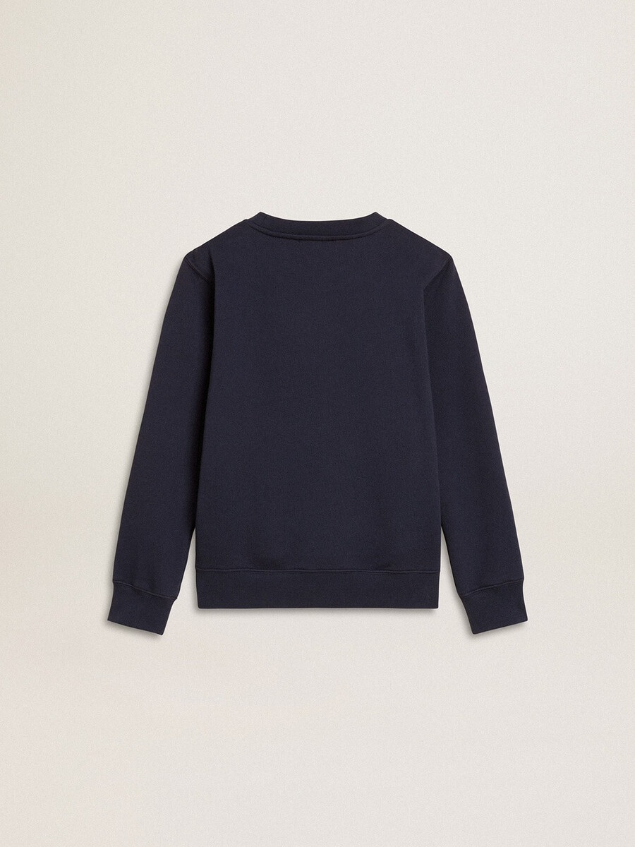 donkerblauwe jongenssweatshirt met witte opdruk
