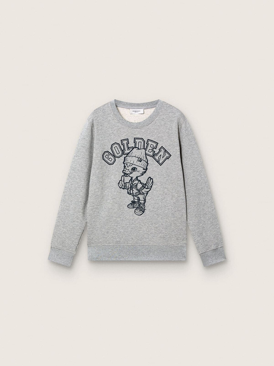 journey sweatshirt met ronde hals voor jongens in grijs gemêleerd katoen met mascotteprint.