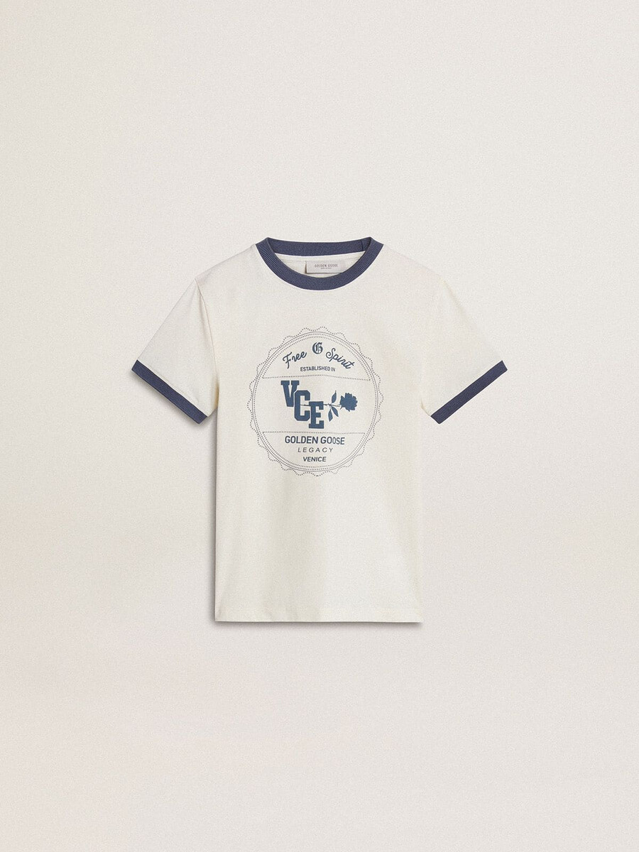 wit t-shirt voor jongens met blauwe opdruk
