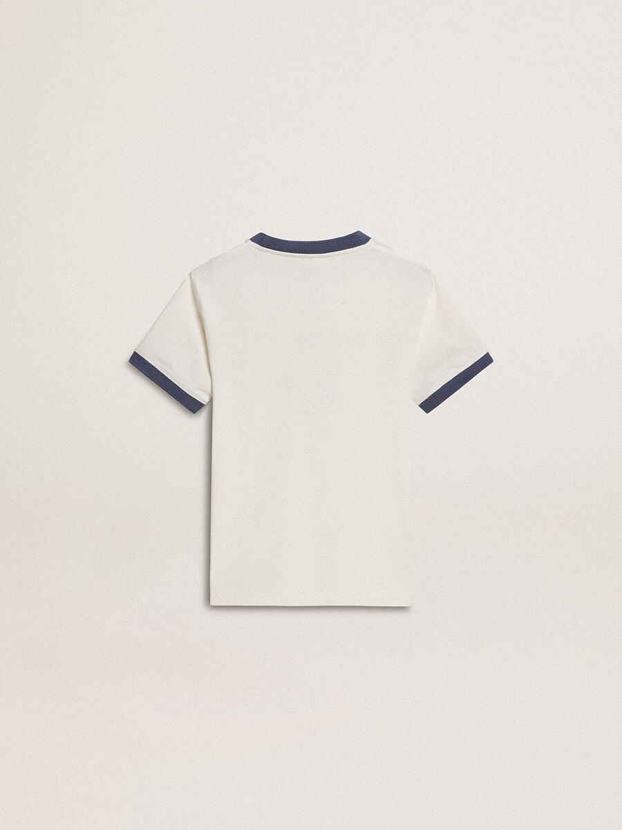 wit t-shirt voor jongens met blauwe opdruk