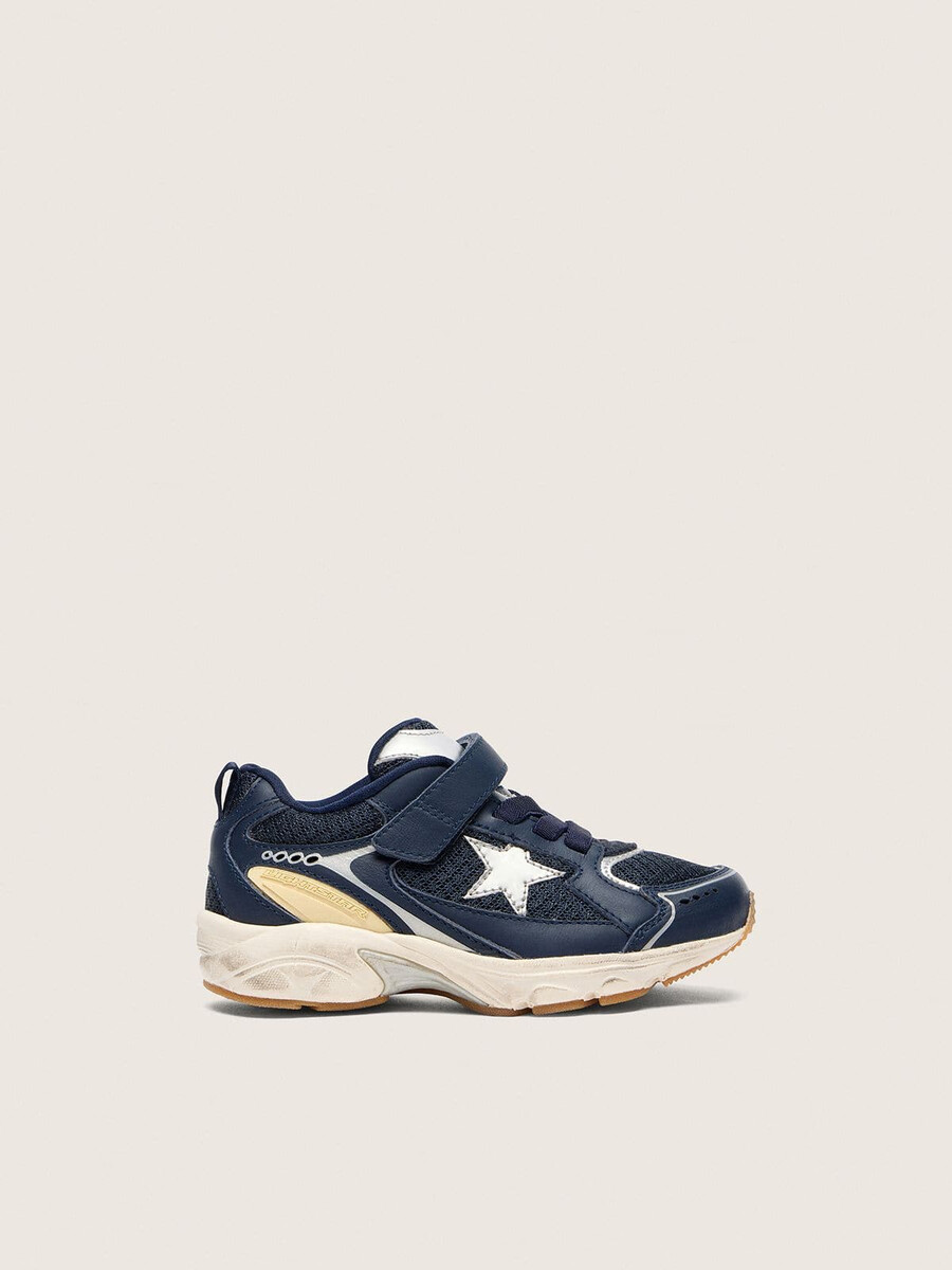 junior lightstar in blauw leer en mesh met grijze leren ster