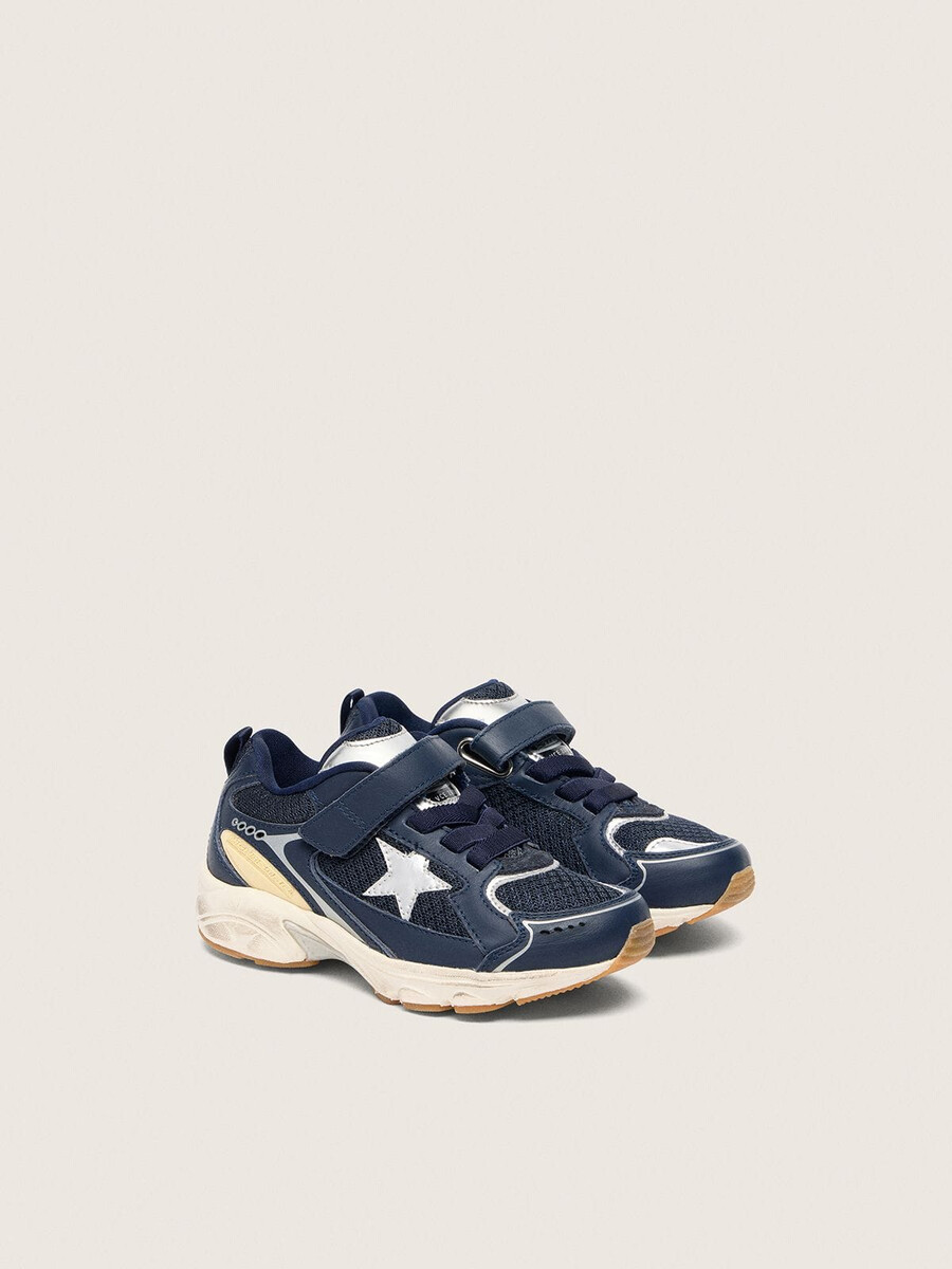 junior lightstar in blauw leer en mesh met grijze leren ster