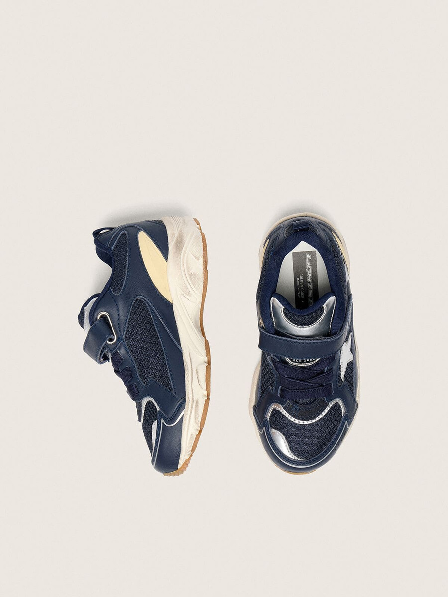junior lightstar in blauw leer en mesh met grijze leren ster