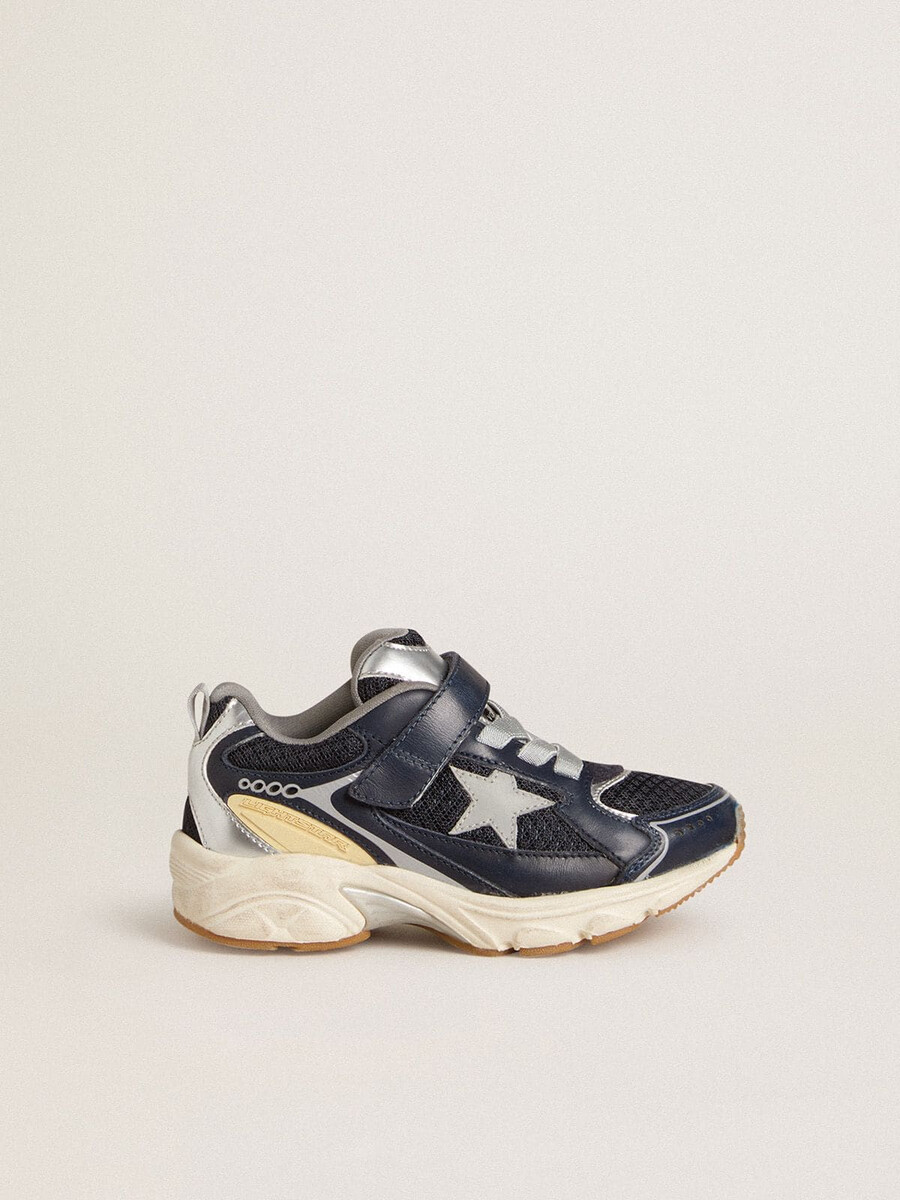 jonge lightstar in blauw leer en mesh met grijze leren ster