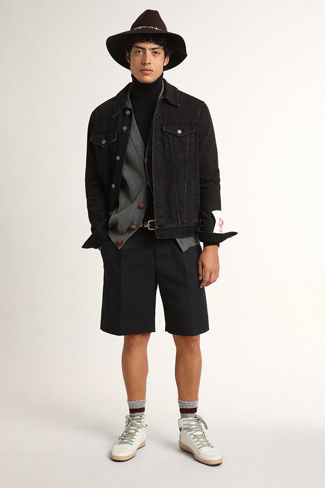 zwarte denimjas voor heren met een lichte wassing.