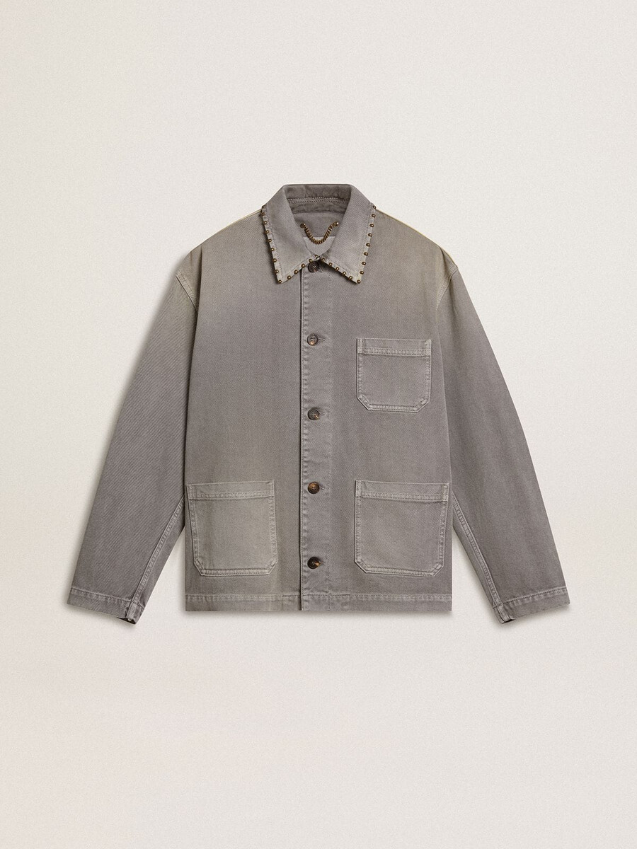 grijze spijkerjas voor heren met studs