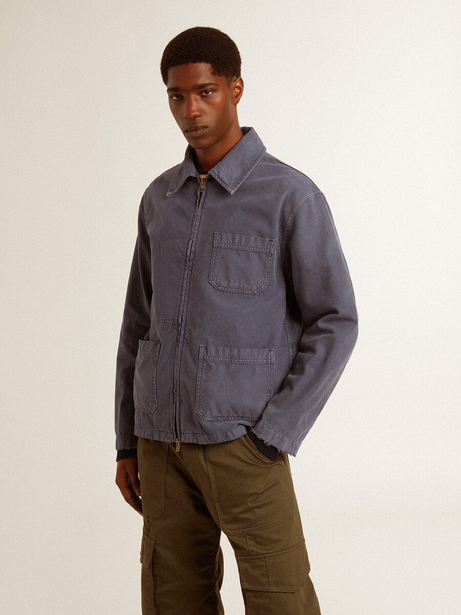 herenjas in blauw denimkatoen met een verwassen look.