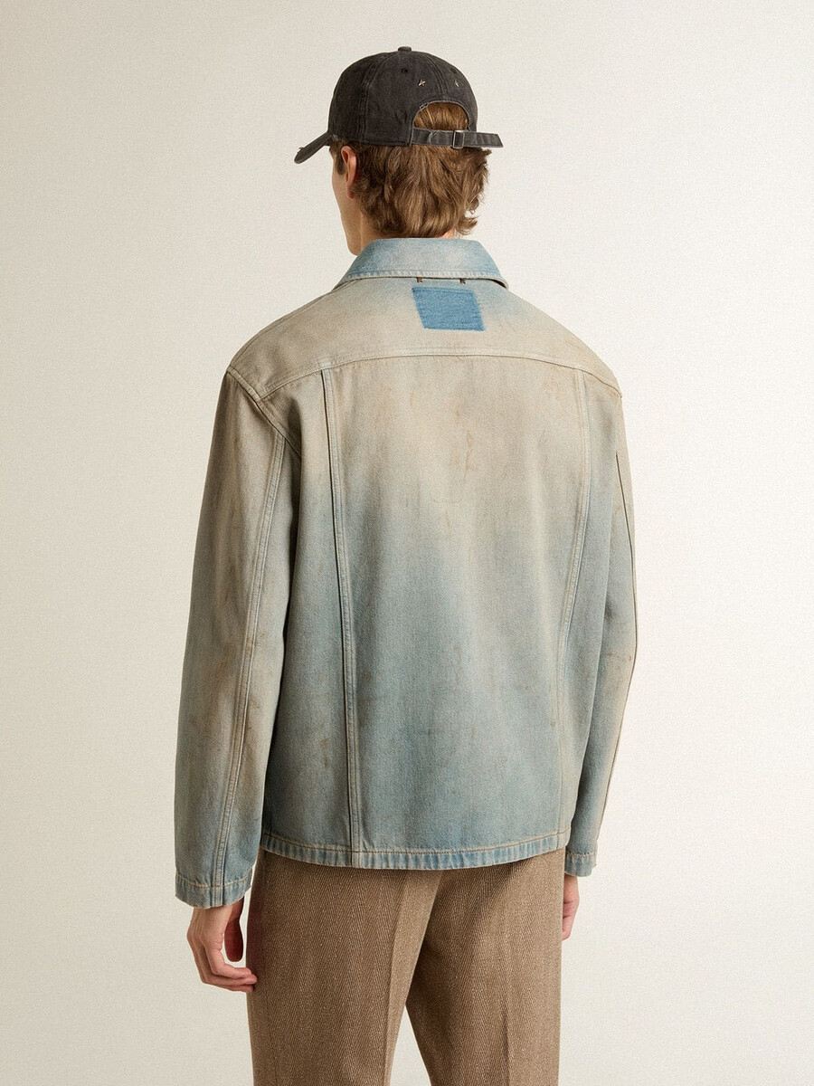 heren denimjack met verwassen look en ritssluiting