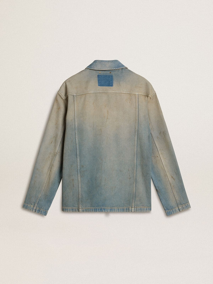 heren denimjack met verwassen look en ritssluiting