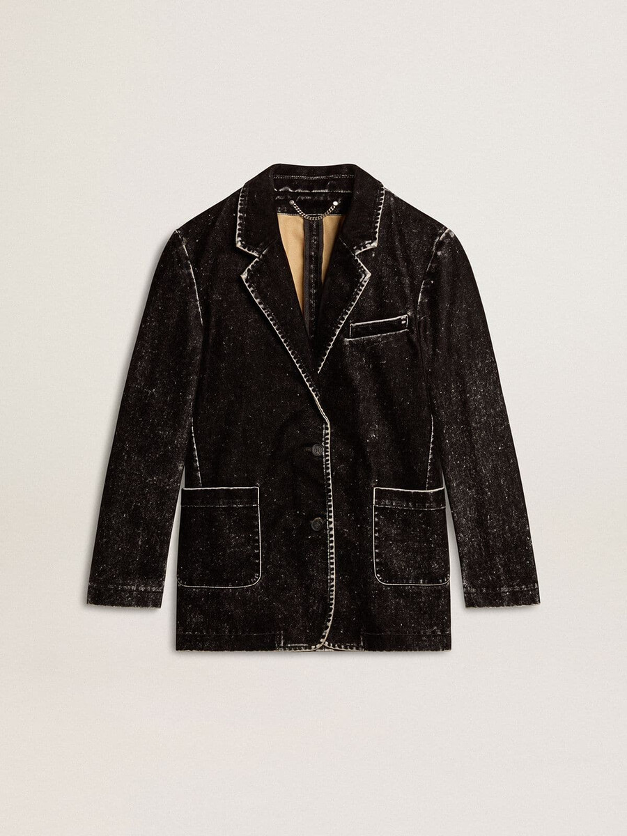 dames zwarte denimjas met fluweeleffect
