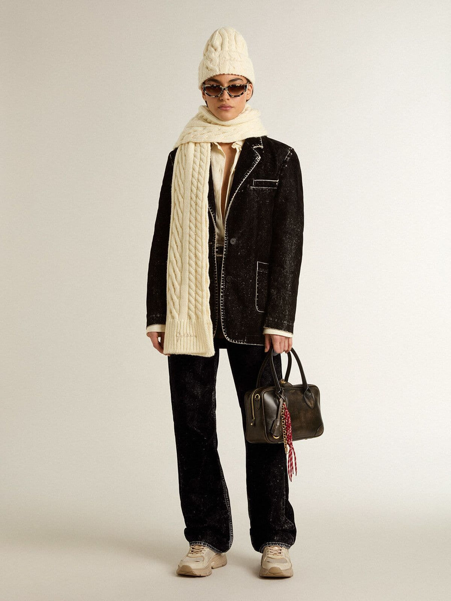 dames zwarte denimjas met fluweeleffect