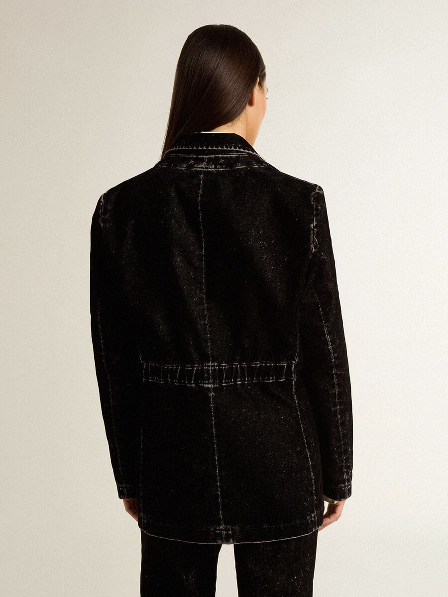 dames zwarte denimjas met fluweeleffect
