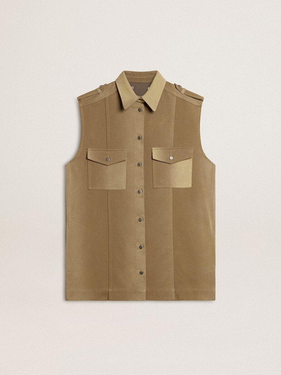 damesoverhemdjurk van zandkleurige denim met militaire details.
