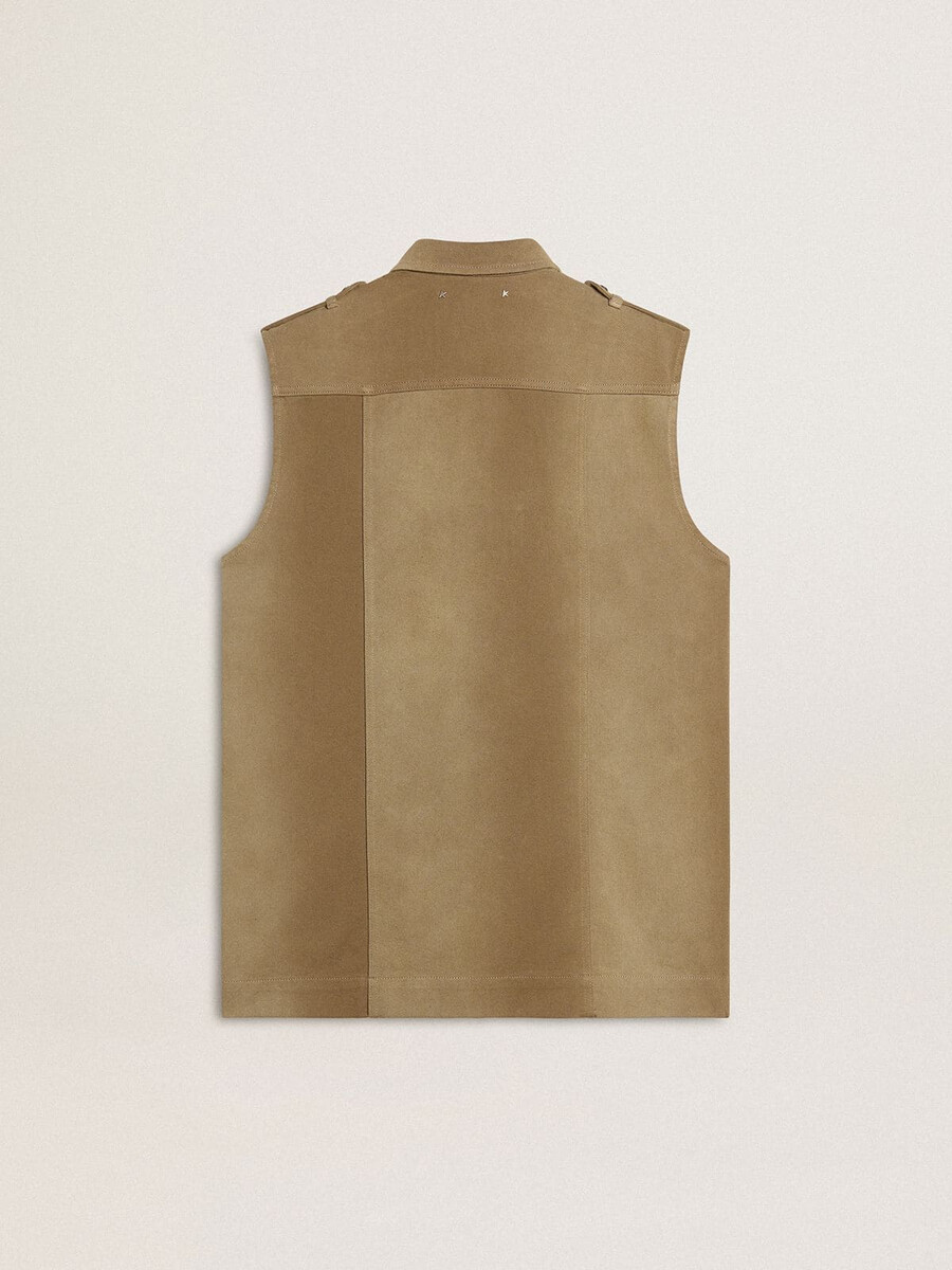 damesoverhemdjurk van zandkleurige denim met militaire details.