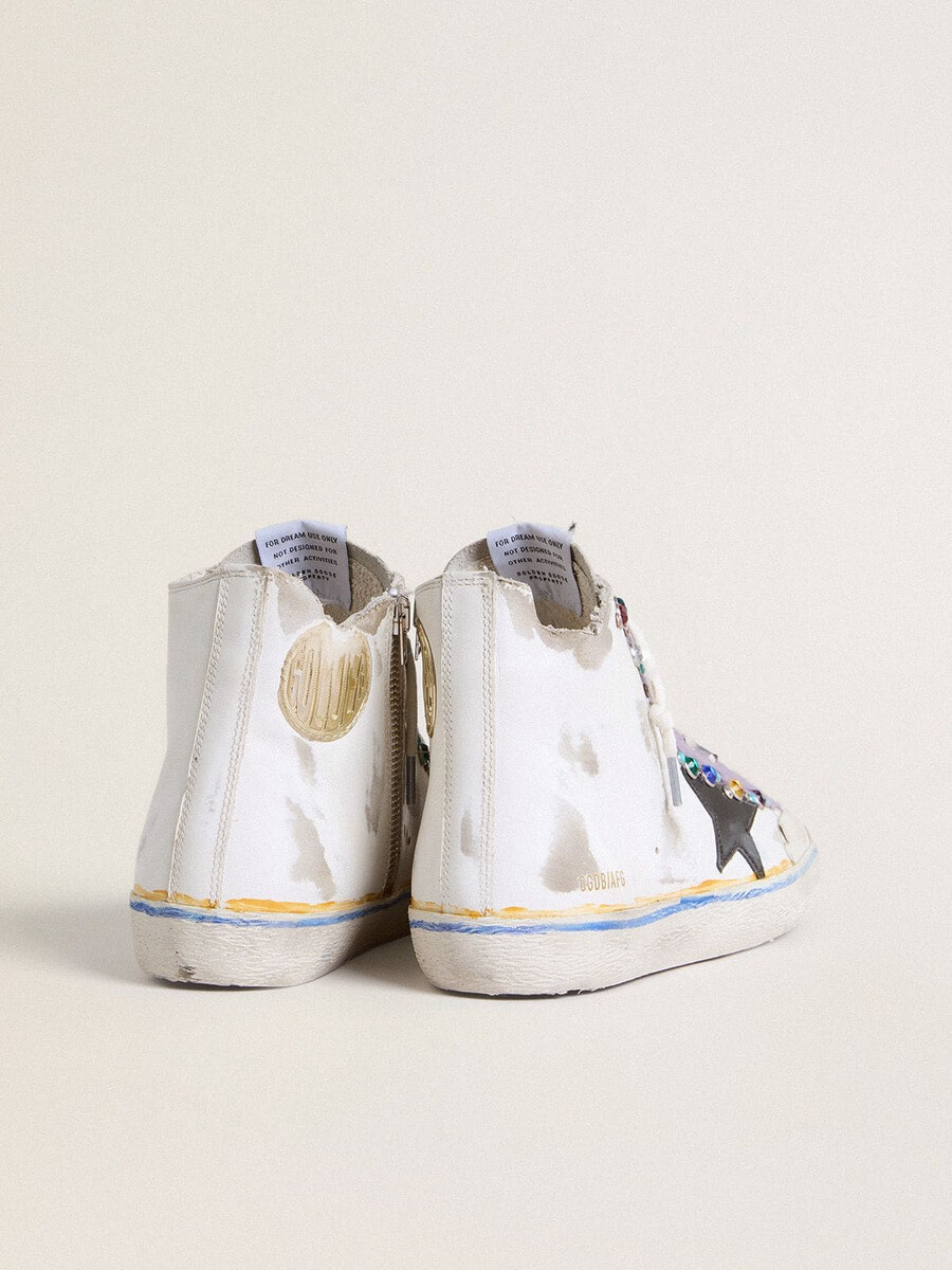 francy penstar lab herensandaal met zwarte leren ster en veelkleurige studs.