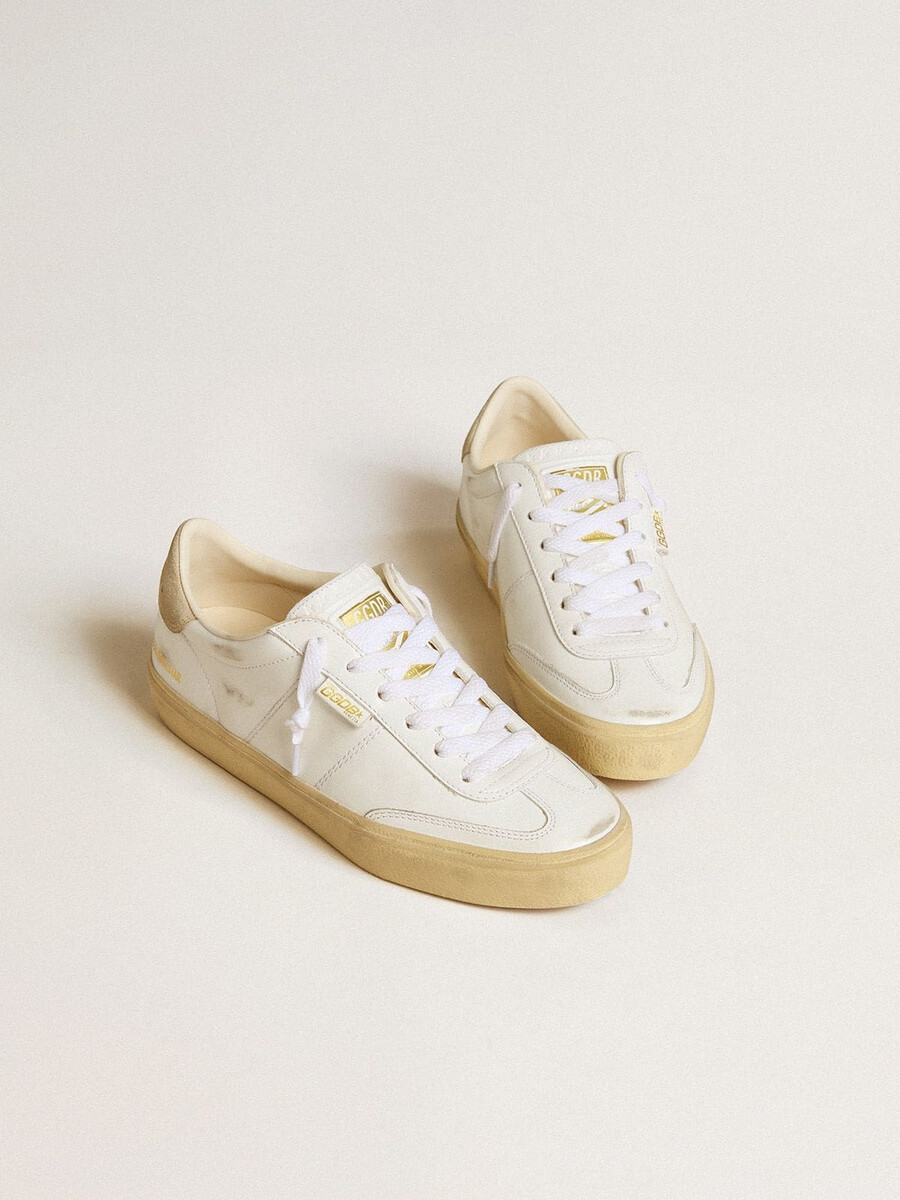 dames soul star in wit leer met beige suède hielstuk.