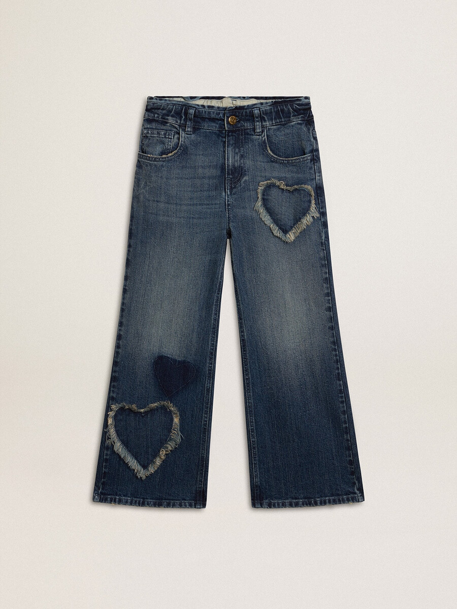 meisjesjeans met wijde pijpen in blauwe denim