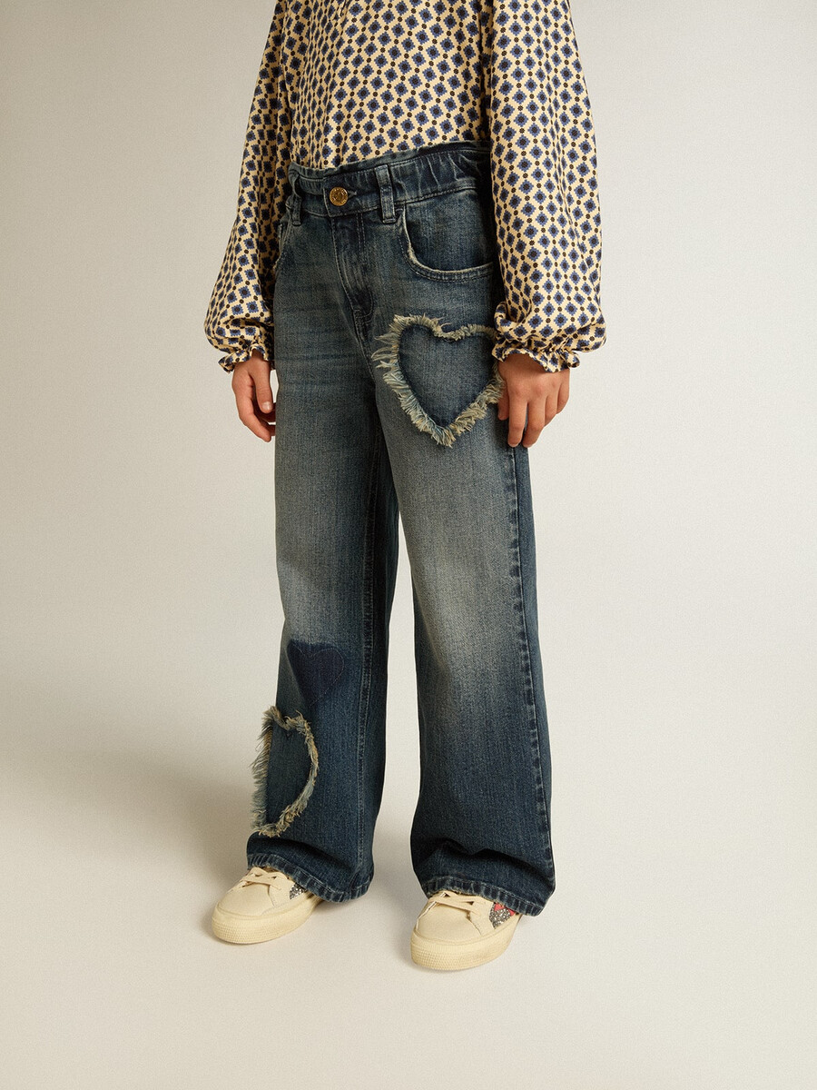 meisjesjeans met wijde pijpen in blauwe denim