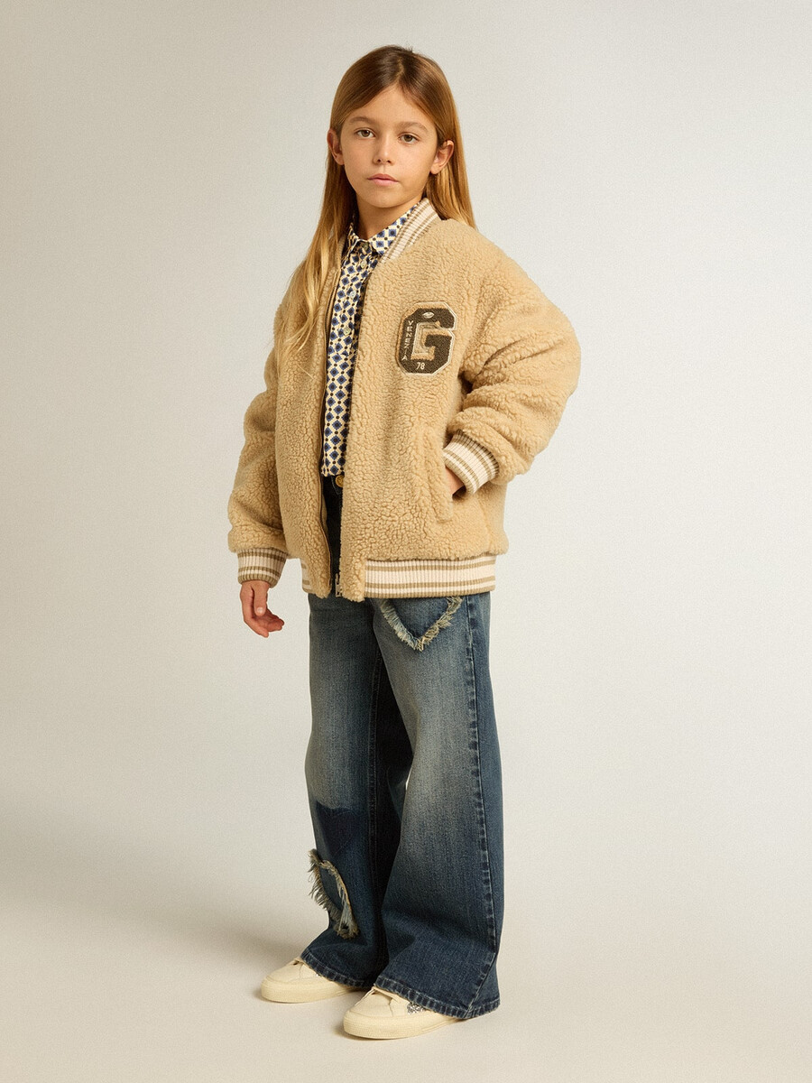 meisjesjeans met wijde pijpen in blauwe denim
