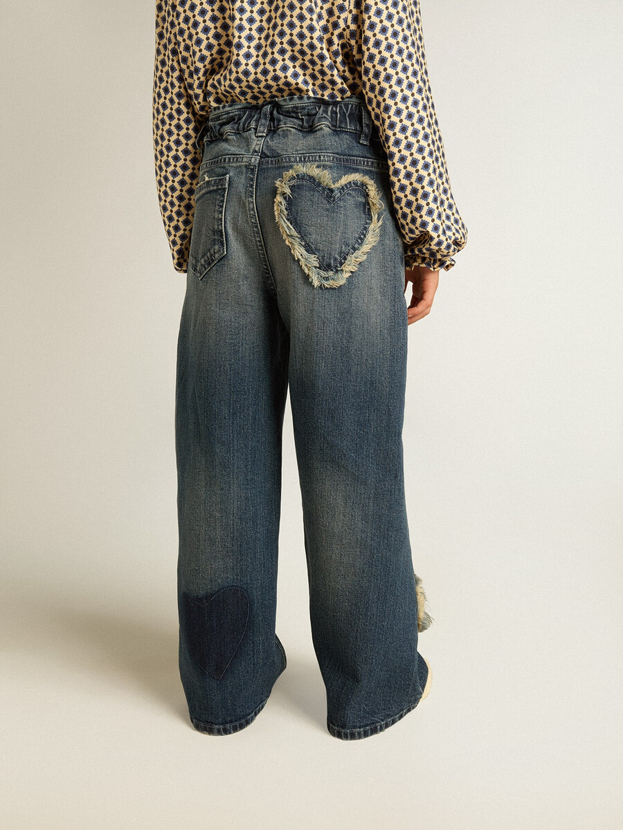 meisjesjeans met wijde pijpen in blauwe denim