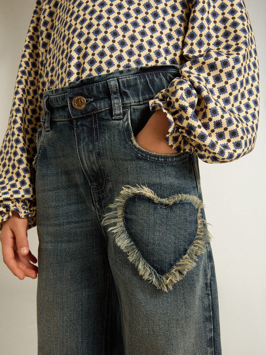 meisjesjeans met wijde pijpen in blauwe denim