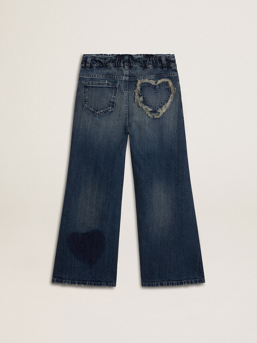 meisjesjeans met wijde pijpen in blauwe denim