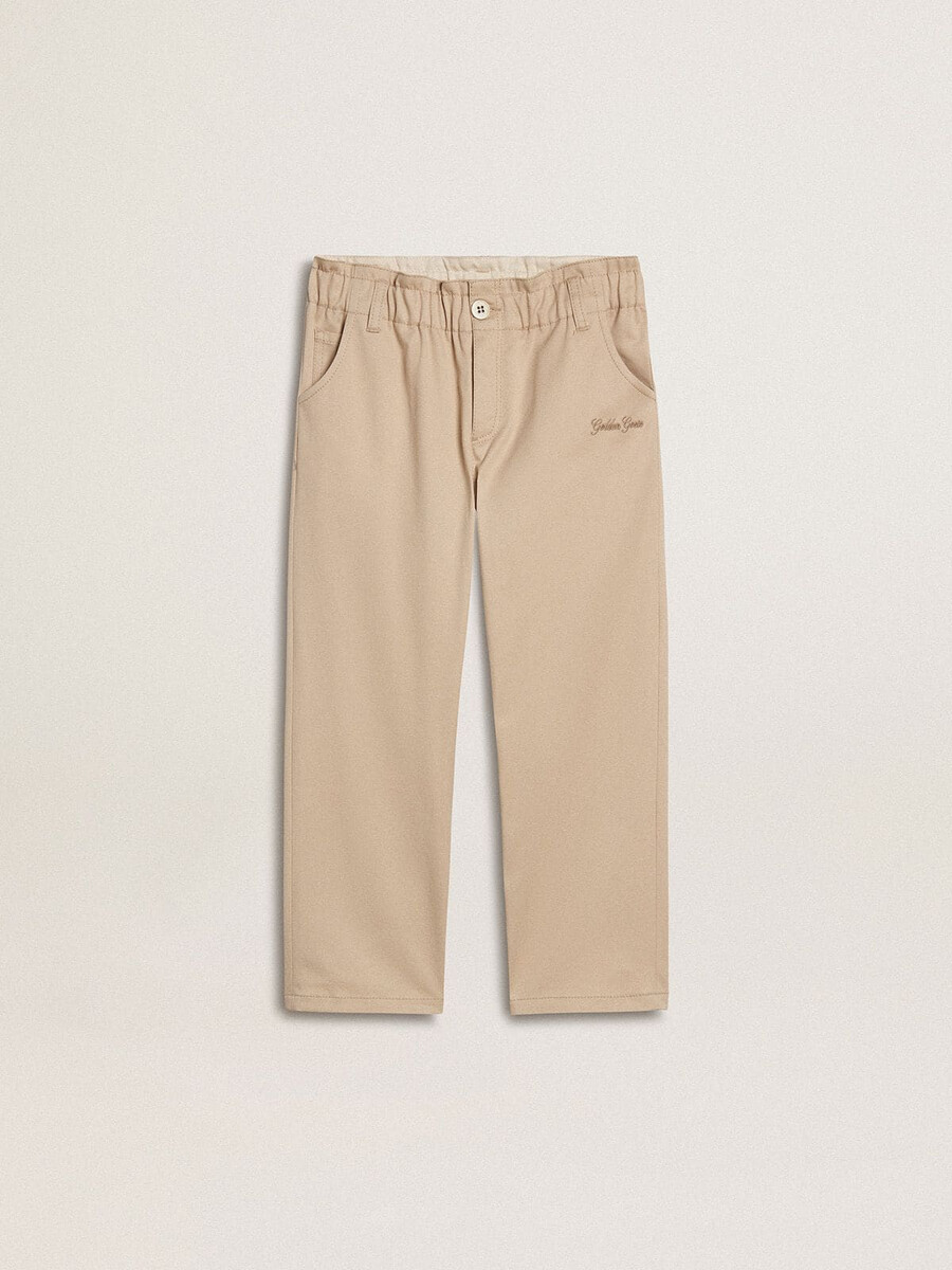 beige katoenen broek voor meisjes met borduursel