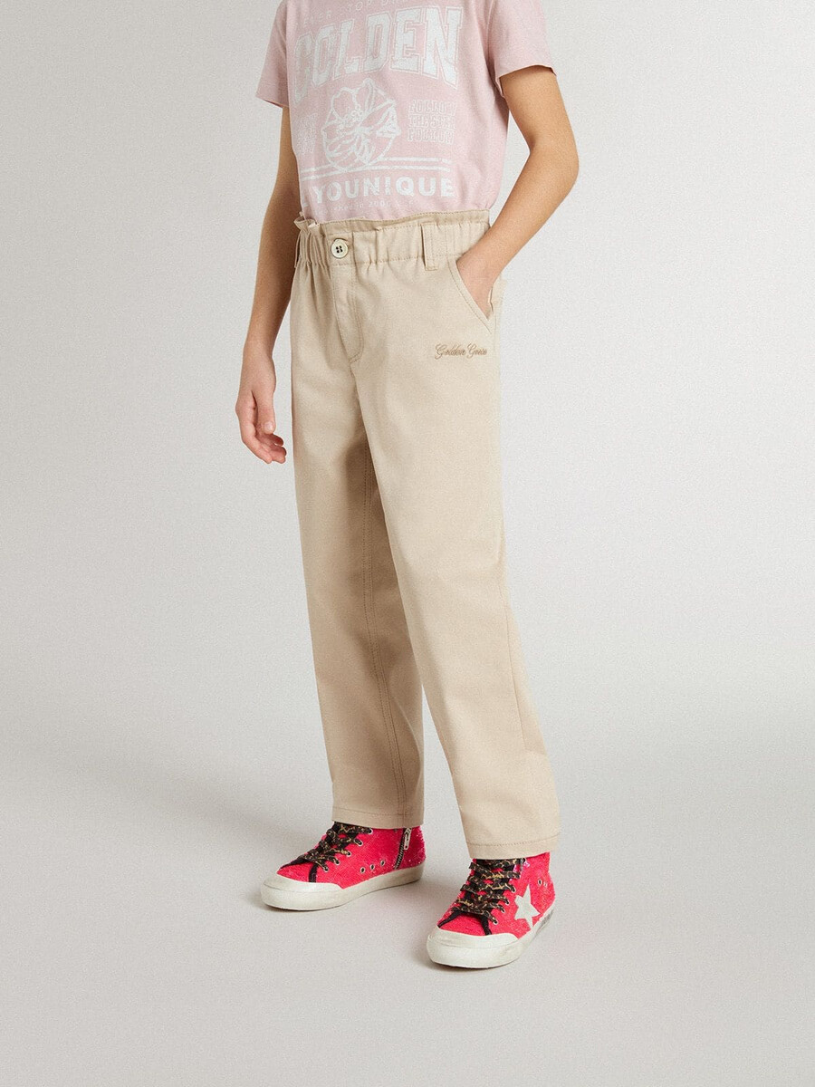 beige katoenen broek voor meisjes met borduursel
