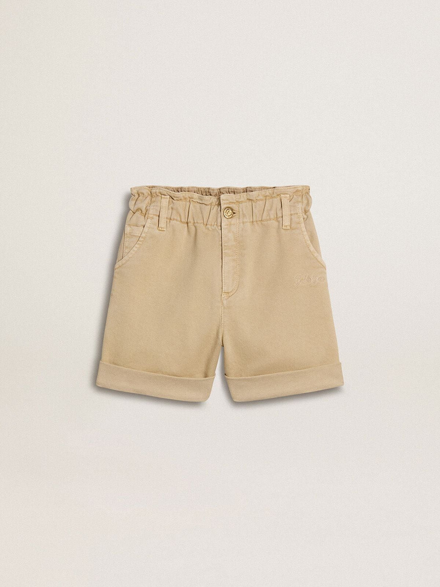 zandkleurige shorts voor meisjes met geborduurd logo