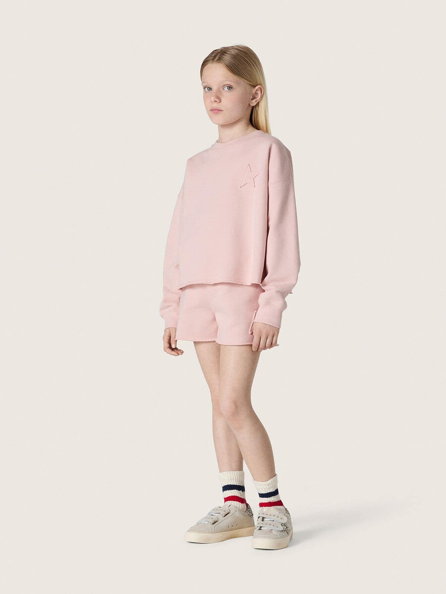 sterren meisjesshorts van roze katoen met patch en logo