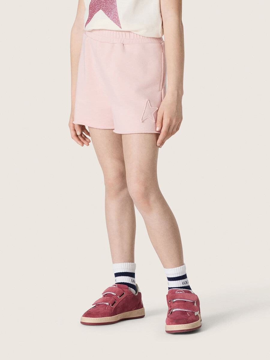 sterren meisjesshorts van roze katoen met patch en logo