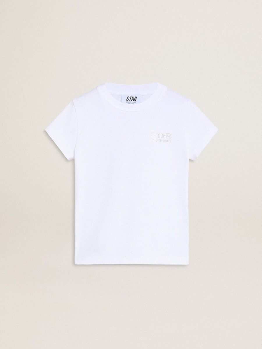 wit en zilverkleurig t-shirt met logo en maxi-ster van zilveren glitter.