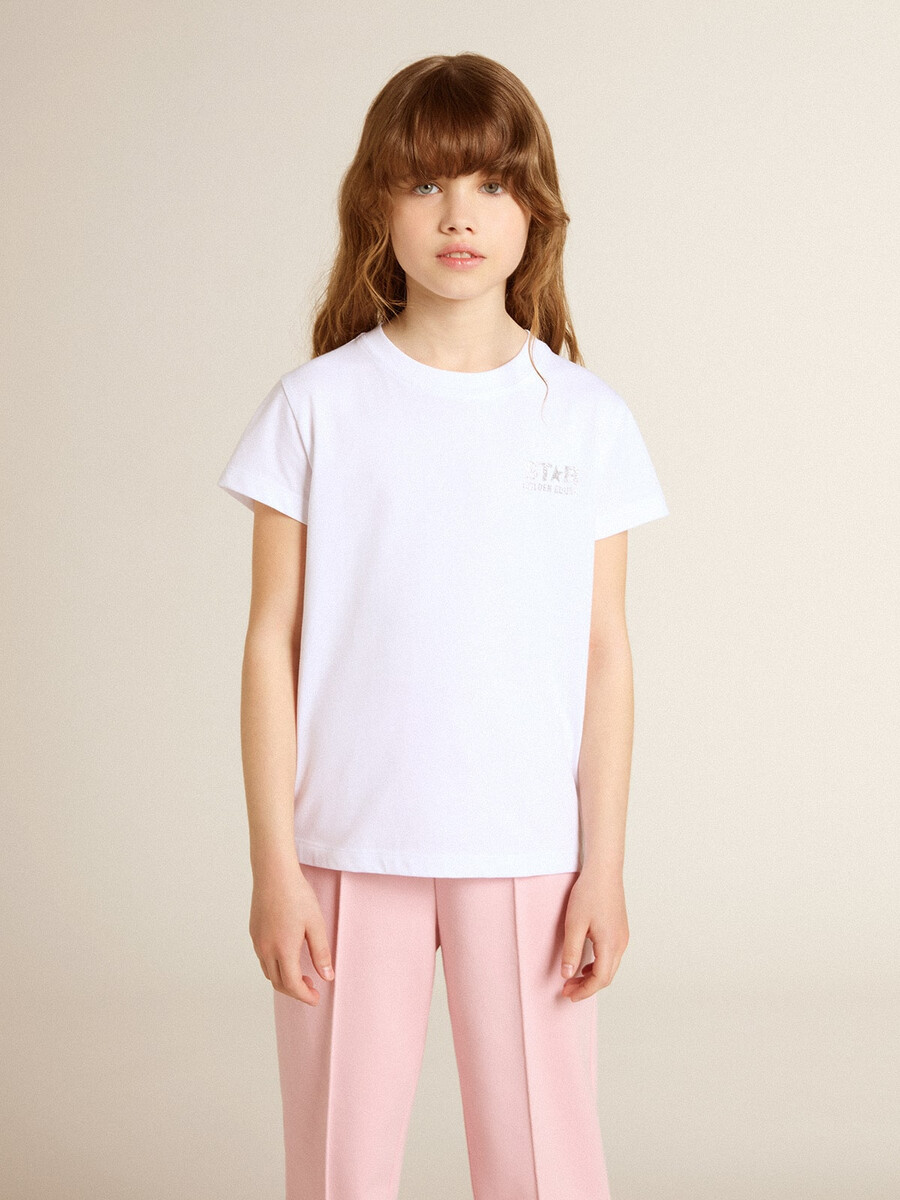 wit en zilverkleurig t-shirt met logo en maxi-ster van zilveren glitter.