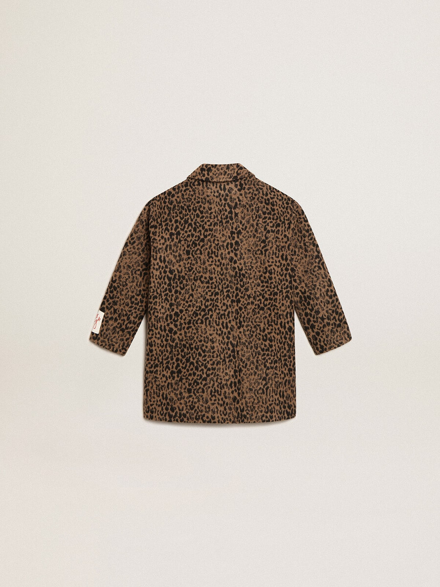 damesjas met enkele rij knopen van wol met jacquard dierenprint.