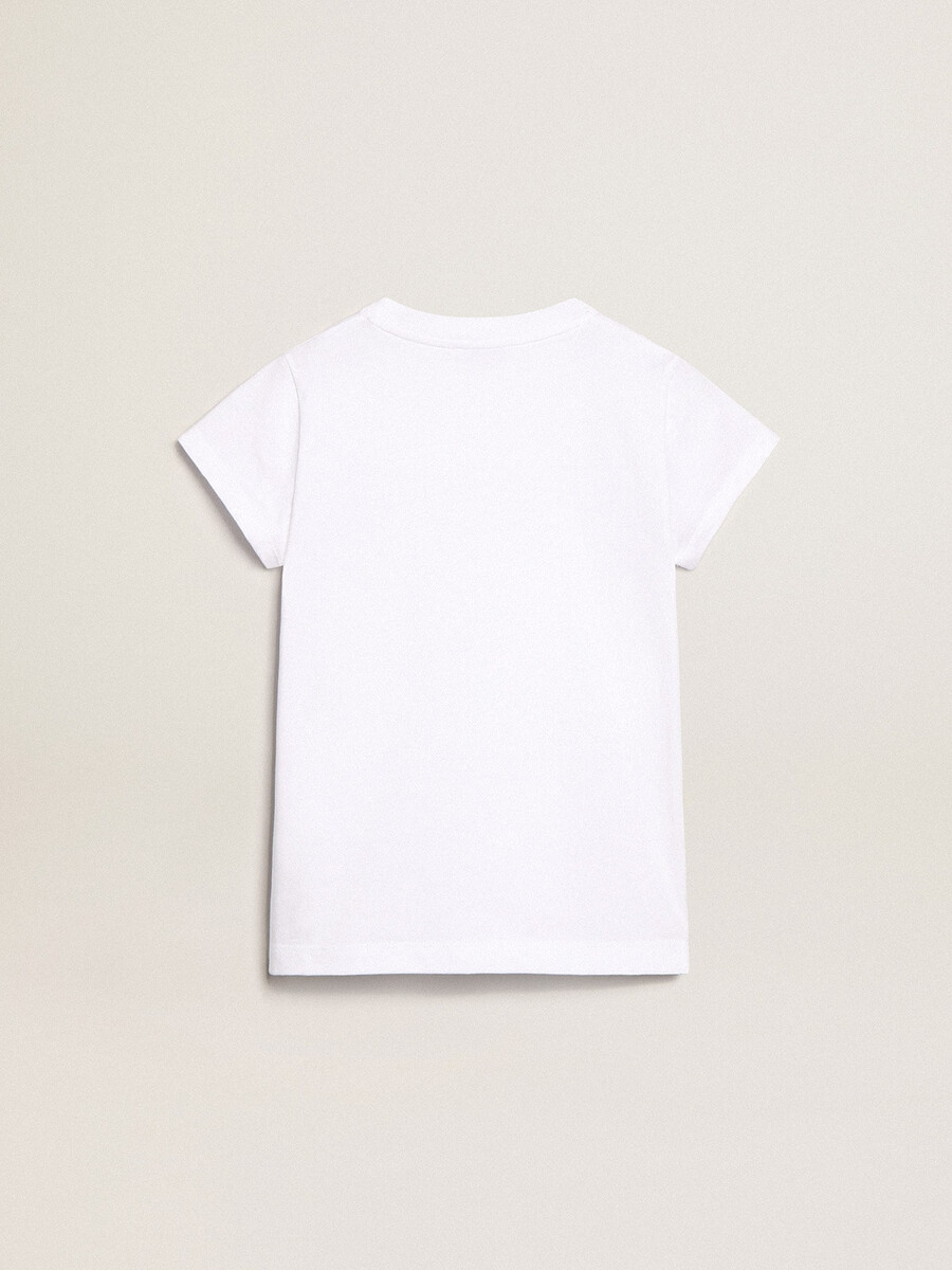 wit t-shirt met gouden letters in het midden uitgevoerd in kristallen.