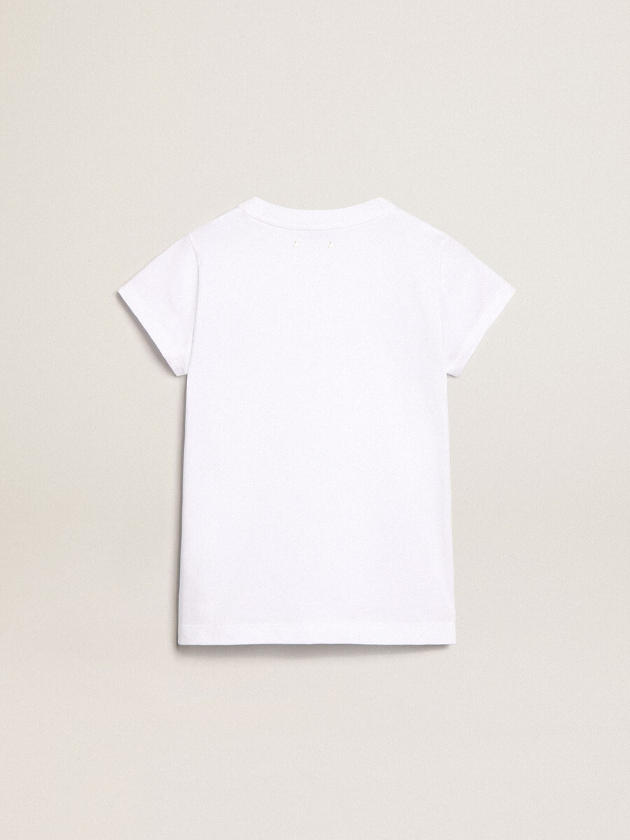 wit t-shirt met gouden letters in het midden uitgevoerd in kristallen.