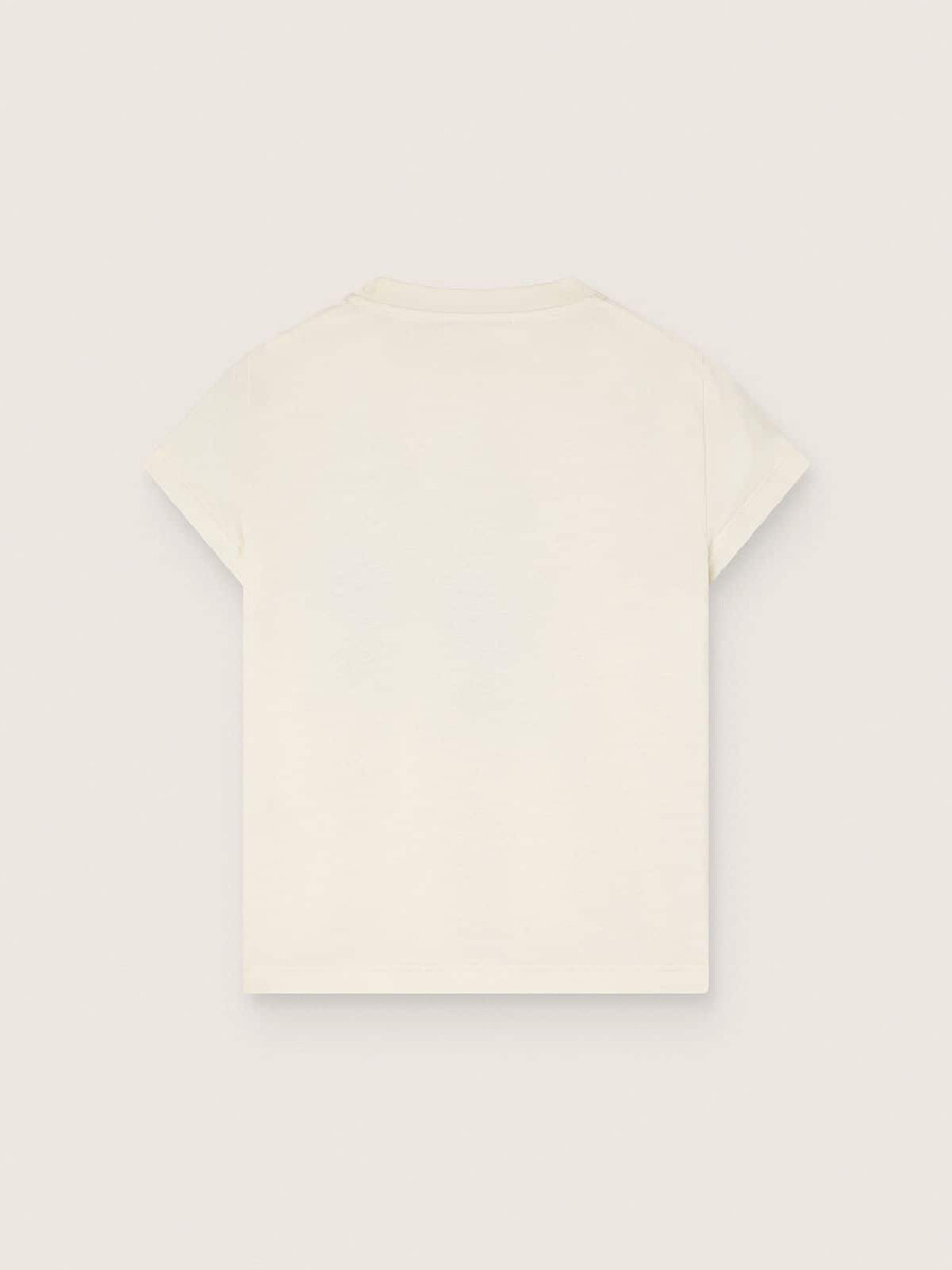 journey t-shirt voor meisjes in witte katoenen jersey met digitale mascotteprint en kristallen applicaties.