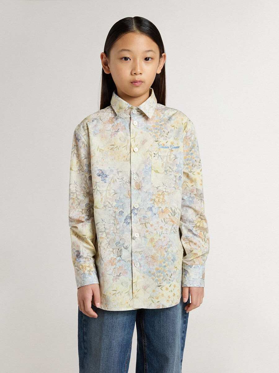 katoenen meisjeshemd met veelkleurige bloemenprint