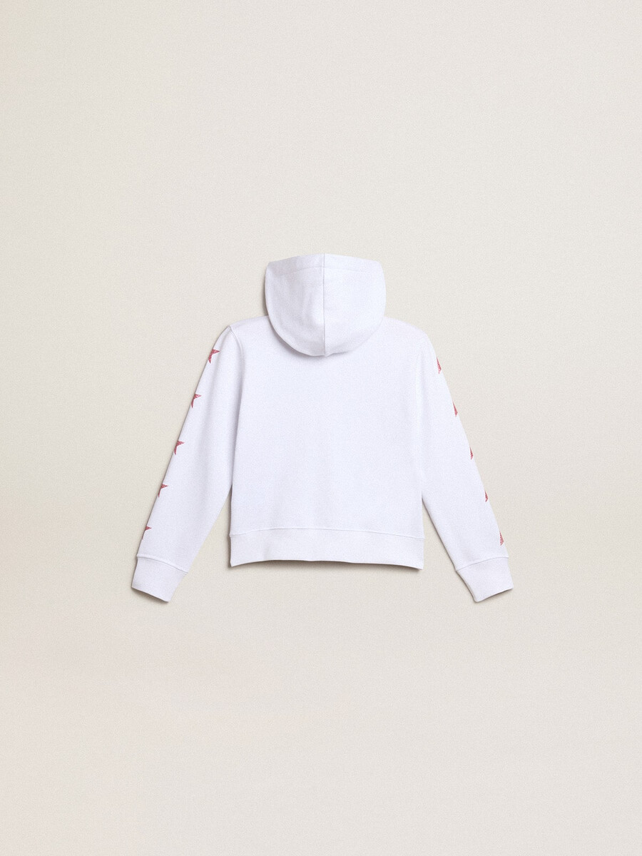 wit sweatshirt met rits voor meisjes versierd met glittersterretjes op de mouwen.