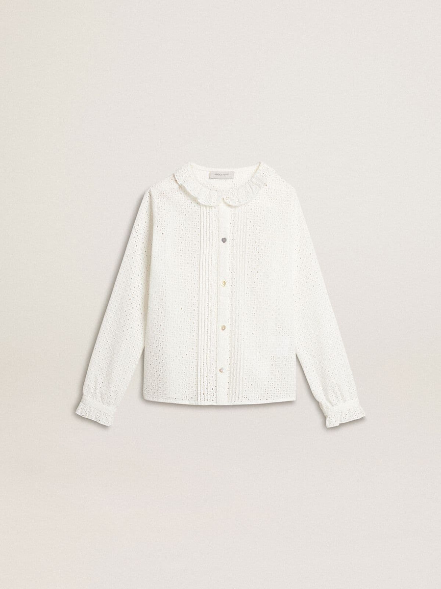 wit katoenen overhemd met broderie anglaise voor meisjes
