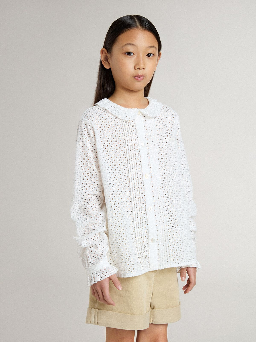 wit katoenen overhemd met broderie anglaise voor meisjes