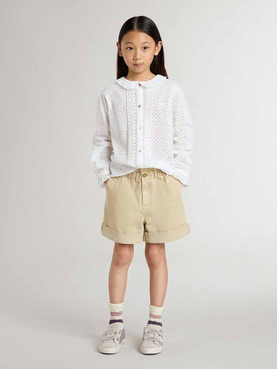 wit katoenen overhemd met broderie anglaise voor meisjes